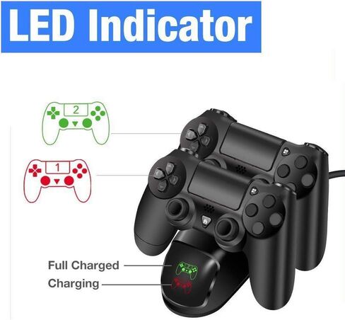 شاحن أوستينت USB LED مزدوج لقاعدة شحن محطة الطاقة لجهاز تحكم سوني بلاي ستيشن 4/سليم/برو اللاسلكية in Saudi Arabia