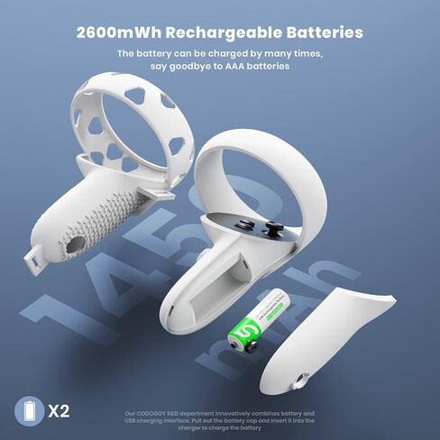 VR Charging Station for Oculus Quest 2/Meta Quest 2, CODOGOY Charging Dock Supports LED Indicator & Charging Headset, with 2 Rechargeable Batteries&USB Charging Cable, Support Elite Strap with Battery in Kuwait