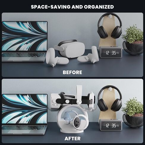 VR Charging Station for Oculus Quest 2/Meta Quest 2, CODOGOY Charging Dock Supports LED Indicator & Charging Headset, with 2 Rechargeable Batteries&USB Charging Cable, Support Elite Strap with Battery in Kuwait