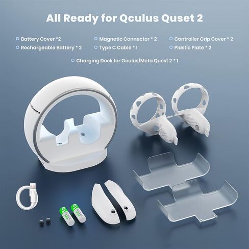 VR Charging Station for Oculus Quest 2/Meta Quest 2, CODOGOY Charging Dock Supports LED Indicator & Charging Headset, with 2 Rechargeable Batteries&USB Charging Cable, Support Elite Strap with Battery in Kuwait