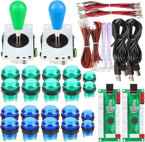 Avsiri 2 Player LED Arcade DIY Parts 2X USB Encoder + 2X Ellipse Oval Style Joystick + 20x LED أزرار ممر للكمبيوتر الشخصي MAME Raspberry Pi Windows TY-G/B-BUT TY-KIT2R/B in Kuwait