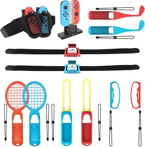 Switch Sports Accessories Bundle-16 in 1 Switch Accessories Kit for Nintendo Switch Sports Games, Golf Clubs/Wrist Dance Bands & Leg Strap/Sword Grips/Tennis Rackets/Bowling Grips/Charger Set in Saudi Arabia