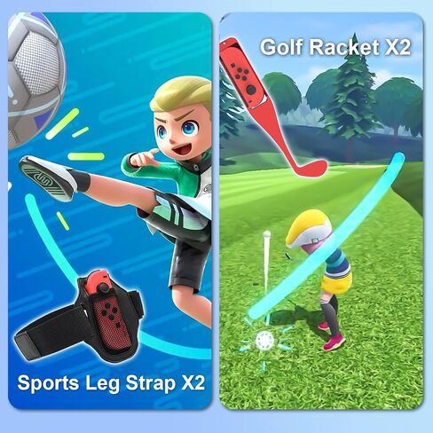 Switch Sports Accessories Bundle-16 in 1 Switch Accessories Kit for Nintendo Switch Sports Games, Golf Clubs/Wrist Dance Bands & Leg Strap/Sword Grips/Tennis Rackets/Bowling Grips/Charger Set in Saudi Arabia