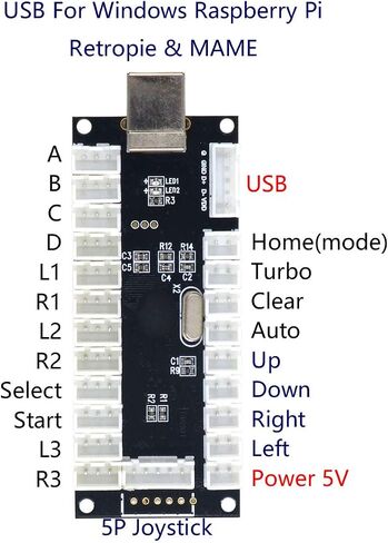 SJ@JX 2-Player LED USB Encoder إلى عصا التحكم Arcade وأزرار LED Arcade لأجهزة الكمبيوتر الشخصية وMAME وRaspberry Pi in Saudi Arabia