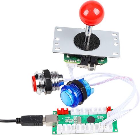 2 مشغل في مسابقة الممر مجموعات DIY تشفير USB إلى الكمبيوتر عصا التحكم + ملصق 8 طرق + زر ضغط مضيء من الكروم 1 & 2 زر تشغيل عملة معدنية لـ Arcade Mame Raspberry Pi 2 3 3B Games in Kuwait