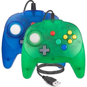 2 حزمة من وحدة التحكم LuxMO بريميوم USB N64 ، نسخة محسنة من الألعاب USB لجهاز ويندوز PC Mac Raspberry pi(أزرق شفاف + أخضر شفاف) in Kuwait