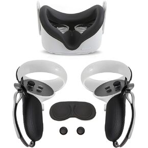 غطاء مقابض وحدة تحكم الواقع الافتراضي مع حزام مفصل مضاد للرمي لجهاز Meta/Oculus Quest 2 + غطاء زر الإبهام VR (أزرق) in Kuwait