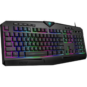 Gaming Keyboard, Full Size RGB Backlit Quiet Computer Keyboard, Wrist Rest, Silent Keys, Multimedia Keys, Anti-ghosting, Waterproof Light Up USB Wired Keyboard for PC Mac Xbox Gamer Office