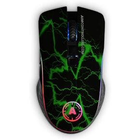 AimControllers Gaming PC Mouse Wired, 200-10000 DPI with LED RGB, 7 Programmable Buttons - Custom Ergonomic Mouse with Optic Sensor for Windows 10, USB - Storm Green
