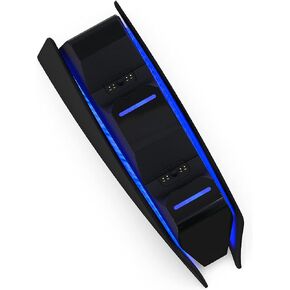 قاعدة شحن سوداء مع شريط اضاءة ازرق لاجهزة تحكم بلاي ستيشن 5 بلون اسود ميدنايت - شاحن ذراع تحكم بلاي ستيشن 5 in Kuwait