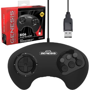 Retro-Bit BIG6 USB Arcade Controller Pad for Sega Genesis Mini, Switch, PC, Mac, Steam, RetroPie, Raspberry Pi - USB Port - Black in Kuwait