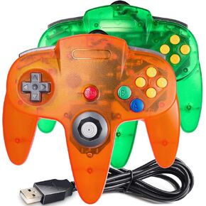 2 Pack USB N64 Controller, Wired PC Gamepad [3D Analog Stick] for Windows PC MAC Linux Raspberry Pi Genesis Higan Project 64 Retropie OpenEmu Emulator (Plug & Play) (Clear Green/Clear Orange) in Kuwait