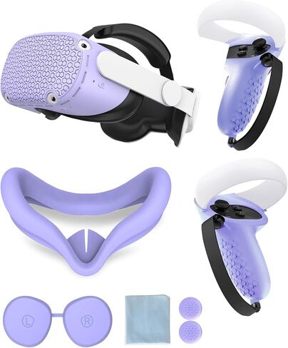 غطاء واقي لملحقات Oculus/Meta Quest 2، واقي غطاء مقبض التحكم من السيليكون، جلد ناعم مع غطاء للوجه وغطاء عدسة من Gwyoneaon (أسود) in Kuwait