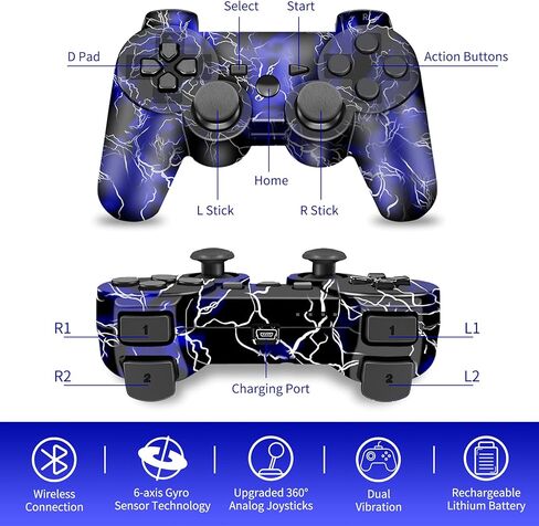 CFORWARD Wireless Controller, Game Controller Compatible for Play3 Controller, Wireless Bluetooth Gamepad with Charger Cable Thumb Grips in Kuwait