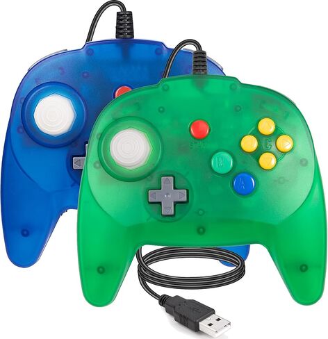 2 حزمة من وحدة التحكم LuxMO بريميوم USB N64 ، نسخة محسنة من الألعاب USB لجهاز ويندوز PC Mac Raspberry pi(أزرق شفاف + أخضر شفاف) in Kuwait