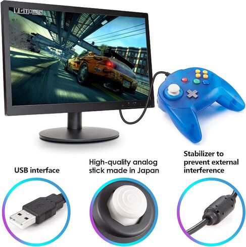 2 حزمة من وحدة التحكم LuxMO بريميوم USB N64 ، نسخة محسنة من الألعاب USB لجهاز ويندوز PC Mac Raspberry pi(أزرق شفاف + أخضر شفاف) in Kuwait