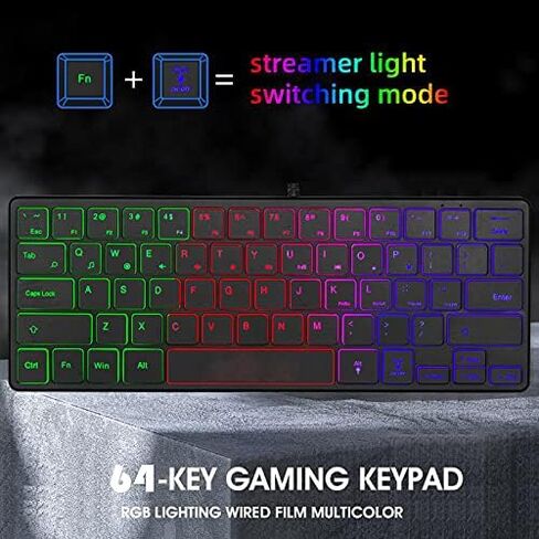 لوحة مفاتيح سلكية للألعاب من Sanpyl، 64 مفتاحًا ثنائي الوضع ملون RGB 3 بإضاءة خلفية عالمية لسطح المكتب ولوحة مفاتيح الكمبيوتر المحمول، لألعاب الكمبيوتر الشخصي التي تعمل بنظام Windows in Kuwait