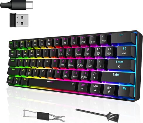 لوحة مفاتيح ألعاب polcd 60 بالمائة، 61 مفتاحًا ثلاثي الوضع BT5.0/2.4G/USB-C، لوحة مفاتيح ميكانيكية RGB مدمجة قابلة للتبديل السريع مع مفاتيح حمراء - لوحة علوية معدنية سوداء in Saudi Arabia