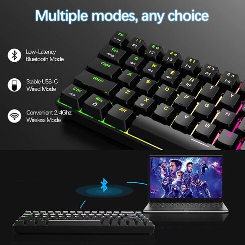 لوحة مفاتيح ألعاب polcd 60 بالمائة، 61 مفتاحًا ثلاثي الوضع BT5.0/2.4G/USB-C، لوحة مفاتيح ميكانيكية RGB مدمجة قابلة للتبديل السريع مع مفاتيح حمراء - لوحة علوية معدنية سوداء in Saudi Arabia