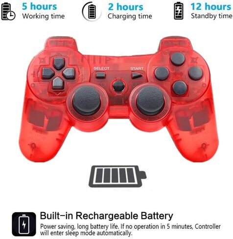 Rzzhgzq 2 Pack PS3 Wireless Controller Playstation 3 Controller Wireless Bluetooth Gamepad with USB Charger Cable for PS3 Console (BLUE+RED) in Kuwait
