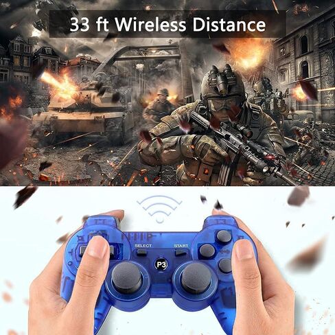 Rzzhgzq 2 Pack PS3 Wireless Controller Playstation 3 Controller Wireless Bluetooth Gamepad with USB Charger Cable for PS3 Console (BLUE+RED) in Kuwait