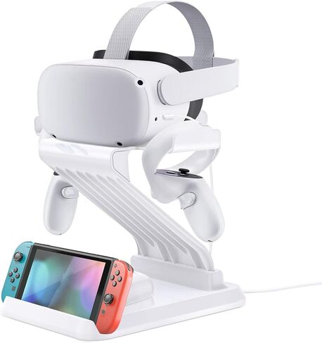 محطة ملحقات الواقع الافتراضي 3 في 1 من NIUVR متوافقة مع Quest 2 Quest 1 Rift S Vive Cosmos Valve Index وما إلى ذلك. تدعم سدادات الأذن لساعة الهاتف المحمول وإعادة شحن المنتج اللاسلكي in Saudi Arabia