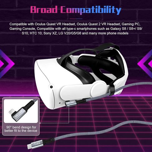 Arzweyk 16FT Link Cable Accessories Compatible for Oculus/Meta Quest 2/1/Pico 4, USB 3.2 Gen 1 Type C to C Charging Cable, 90 Degree 5Gbps Fast Data Transfer for VR Headset Gaming PC. in Saudi Arabia