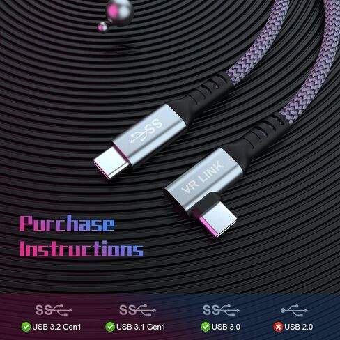Arzweyk 16FT Link Cable Accessories Compatible for Oculus/Meta Quest 2/1/Pico 4, USB 3.2 Gen 1 Type C to C Charging Cable, 90 Degree 5Gbps Fast Data Transfer for VR Headset Gaming PC. in Saudi Arabia