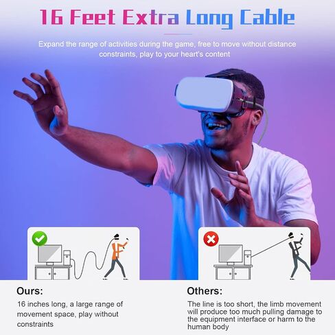Arzweyk 16FT Link Cable Accessories Compatible for Oculus/Meta Quest 2/1/Pico 4, USB 3.2 Gen 1 Type C to C Charging Cable, 90 Degree 5Gbps Fast Data Transfer for VR Headset Gaming PC. in Saudi Arabia