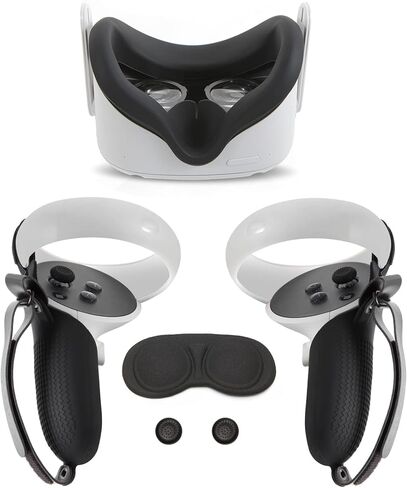غطاء مقابض وحدة تحكم الواقع الافتراضي مع حزام مفصل مضاد للرمي لجهاز Meta/Oculus Quest 2 + غطاء زر الإبهام VR (أزرق) in Kuwait