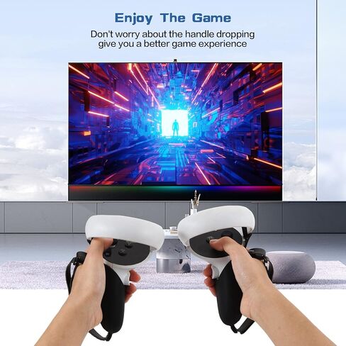 غطاء مقابض وحدة تحكم الواقع الافتراضي مع حزام مفصل مضاد للرمي لجهاز Meta/Oculus Quest 2 + غطاء زر الإبهام VR (أزرق) in Kuwait