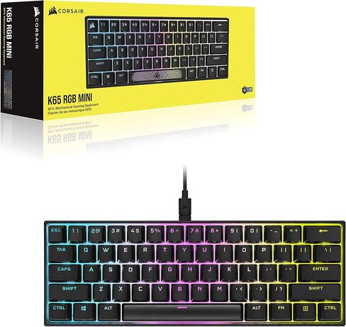 لوحة مفاتيح الألعاب الميكانيكية Corsair K65 RGB MINI بنسبة 60% (إضاءة خلفية RGB قابلة للتخصيص لكل مفتاح، مفاتيح ميكانيكية CHERRY MX Speed، كابل USB من النوع C قابل للفصل، تقنية AXON Hyper-Processing) أسود in Kuwait