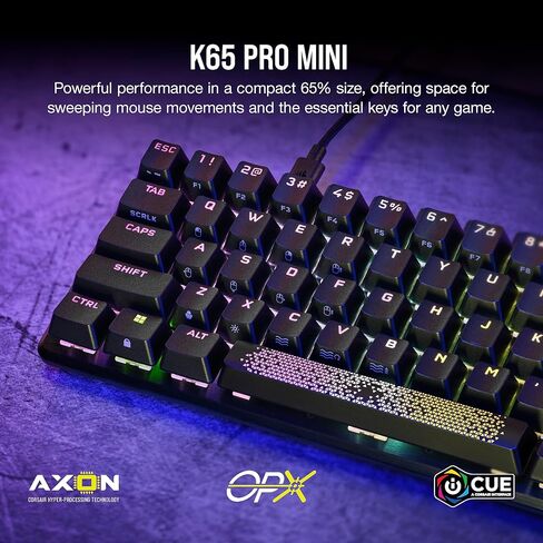 لوحة مفاتيح الألعاب الميكانيكية Corsair K65 RGB MINI بنسبة 60% (إضاءة خلفية RGB قابلة للتخصيص لكل مفتاح، مفاتيح ميكانيكية CHERRY MX Speed، كابل USB من النوع C قابل للفصل، تقنية AXON Hyper-Processing) أسود in Kuwait
