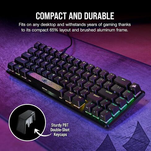 لوحة مفاتيح الألعاب الميكانيكية Corsair K65 RGB MINI بنسبة 60% (إضاءة خلفية RGB قابلة للتخصيص لكل مفتاح، مفاتيح ميكانيكية CHERRY MX Speed، كابل USB من النوع C قابل للفصل، تقنية AXON Hyper-Processing) أسود in Kuwait