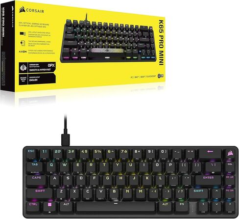 لوحة مفاتيح الألعاب الميكانيكية Corsair K65 RGB MINI بنسبة 60% (إضاءة خلفية RGB قابلة للتخصيص لكل مفتاح، مفاتيح ميكانيكية CHERRY MX Speed، كابل USB من النوع C قابل للفصل، تقنية AXON Hyper-Processing) أسود in Kuwait