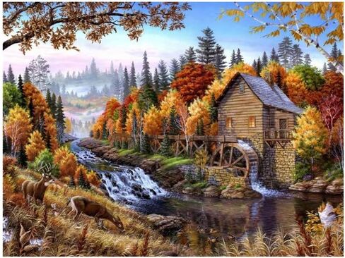 لوحة ألماس 5D DIY حفر كامل، Xizhendai 5D DIY تطريز عبر الغرز لوحات كاملة مستديرة الحفر حجر الراين اللوحة الفنية غرفة المعيشة المنزلية غرفة نوم جدار ديكور (مزرعة، 30 × 40 سم) in Kuwait