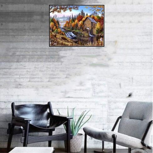 لوحة ألماس 5D DIY حفر كامل، Xizhendai 5D DIY تطريز عبر الغرز لوحات كاملة مستديرة الحفر حجر الراين اللوحة الفنية غرفة المعيشة المنزلية غرفة نوم جدار ديكور (مزرعة، 30 × 40 سم) in Kuwait