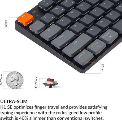 Keychron K1 SE، 87 مفتاحًا لوحة مفاتيح ميكانيكية سلكية بلوتوث/USB فائقة النحافة مع إضاءة خلفية LED RGB، مفتاح Gateron ميكانيكي أحمر منخفض قابل للتبديل السريع متوافق مع نظام التشغيل Mac Windows in Kuwait