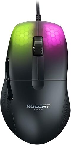 ROCCAT Kone AIMO Remastered PC Gaming Mouse, Optical, RGB Backlit Lighting, 23 Programmable Keys, Onboard Memory, Palm Grip, Owl Eye Sensor, Ergonomic, LED Illumination, Adjustable to 16,000 DPI-Black in Saudi Arabia