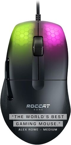 ROCCAT Kone AIMO Remastered PC Gaming Mouse, Optical, RGB Backlit Lighting, 23 Programmable Keys, Onboard Memory, Palm Grip, Owl Eye Sensor, Ergonomic, LED Illumination, Adjustable to 16,000 DPI-Black in Saudi Arabia