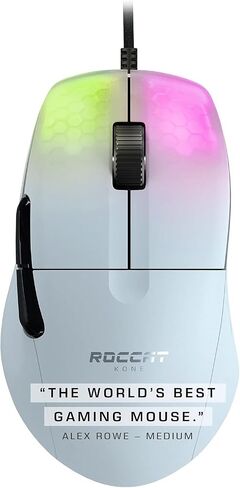 ماوس ألعاب ROCCAT Kone Pro PC، تصميم مريح خفيف الوزن، Titan Switch Optical، إضاءة AIMO RGB، ماوس كمبيوتر سلكي Superlight، عجلة تمرير Titan، هيكل قرص العسل، 19K DPI، أسود in Kuwait