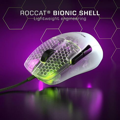 ماوس ألعاب ROCCAT Kone Pro PC، تصميم مريح خفيف الوزن، Titan Switch Optical، إضاءة AIMO RGB، ماوس كمبيوتر سلكي Superlight، عجلة تمرير Titan، هيكل قرص العسل، 19K DPI، أسود in Kuwait
