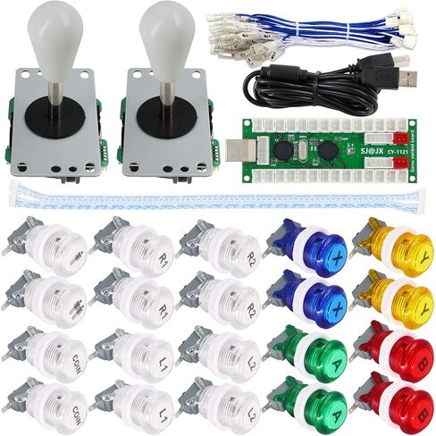 SJ@JX Arcade Game 2 Player Controller DIY Kit Buttons with Logo Coin X Y Start Select 8 Way Joystick USB Encoder للكمبيوتر الشخصي MAME Raspberry Pi in Saudi Arabia