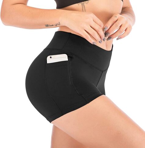 Shakumy Women High Waist Out Pocket Sports Stretch Gym Shorts Tummy Control Workout Running Yoga Athletic Shorts Hot Pants in Saudi Arabia