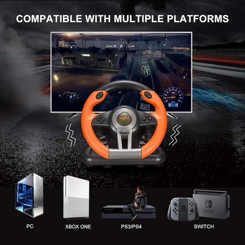 عجلة القيادة PXN Xbox V3II 180 درجة عجلة قيادة سباق الألعاب، مع دواسات خطية ومجاديف سباق لأجهزة Xbox Series X|S، PC، PS4، Xbox One، Switch - أسود in Kuwait