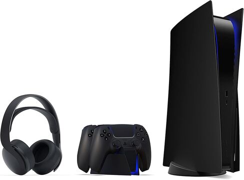 قاعدة شحن سوداء مع شريط اضاءة ازرق لاجهزة تحكم بلاي ستيشن 5 بلون اسود ميدنايت - شاحن ذراع تحكم بلاي ستيشن 5 in Kuwait