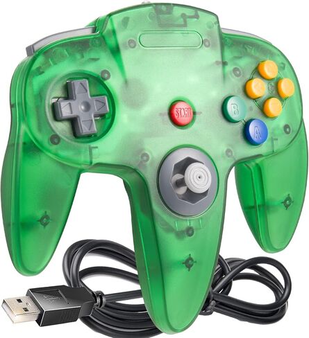 2 Pack USB N64 Controller, Wired PC Gamepad [3D Analog Stick] for Windows PC MAC Linux Raspberry Pi Genesis Higan Project 64 Retropie OpenEmu Emulator (Plug & Play) (Clear Green/Clear Orange) in Kuwait