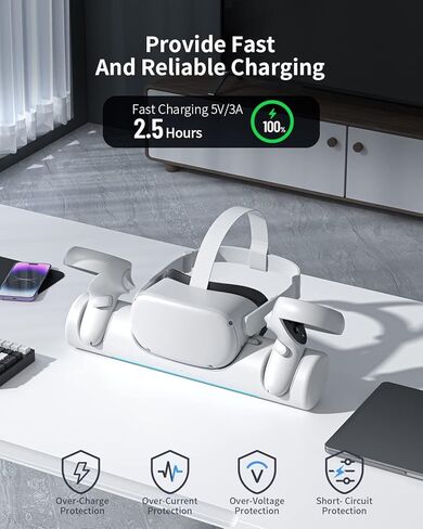 ZYBER Charging Dock for Meta Quest 2, VR Charger Station for Oculus Quest 2, Wireless Charging Stand for Quest 2 Controllers, Rechargeable Batteries (Support Charging Elite Strap with Battery) in Kuwait