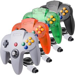 miadore 4 Pack Classic 64 Controller, Wired N64 Controllers with Upgraded Joystick (Non PC USB Version) (Black/Clear Green/Clear Blue/Clear Orange) in Saudi Arabia