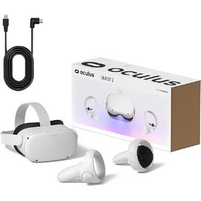 Oculus Quest 2 — فيديو بسعة 256 جيجابايت — سماعة رأس للواقع الافتراضي الكل في واحد متقدمة باللون الأبيض — صوت سينمائي ثلاثي الأبعاد — للترفيه العائلي أثناء الاستمتاع بألعاب الواقع الافتراضي — كابل توصيل USB من النوع C بطول 16 قدمًا in Kuwait